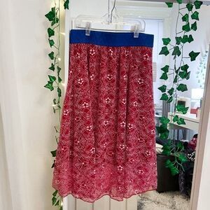 3 for $25 LuLaRoe NWT Lola Red and Blue Midi Skirt Womens Size Small
